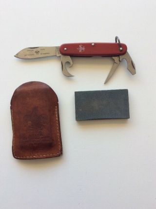 Official Knife Boy Scouts Of America With Sharpening Stone Euc 2 - 1
