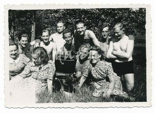 Swimsuit Men,  Girls Outside Listen To A Phonograph Record Player Old Music Photo