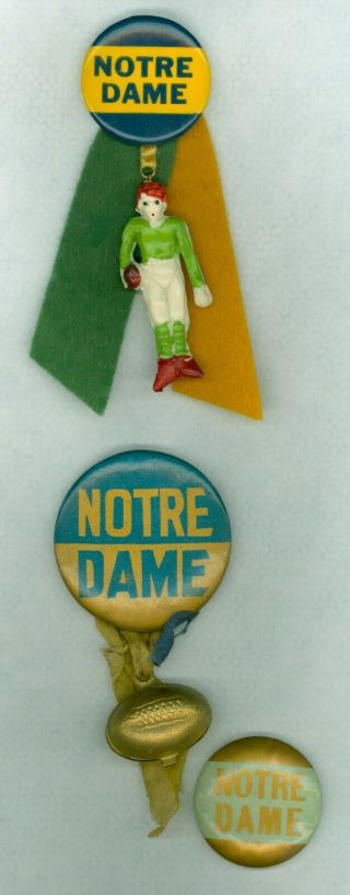 3 Vtg 1930s - 40s University Of Notre Dame College Football Pinback Buttons Irish