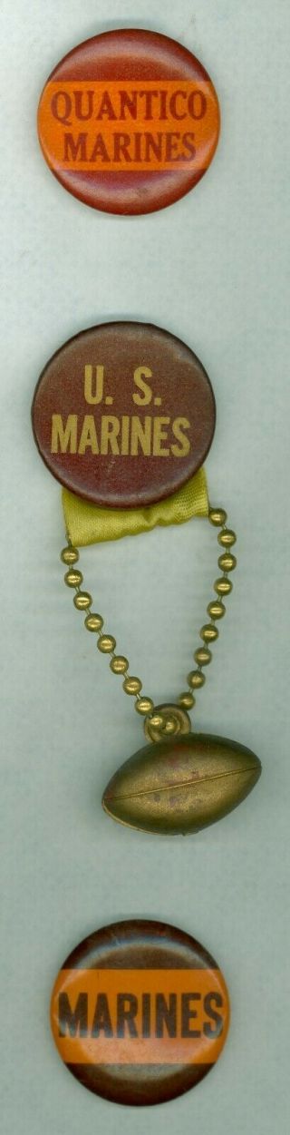 3 Vintage 1940s - 50s Quantico Marines College Football Pinback Buttons Devil Dogs