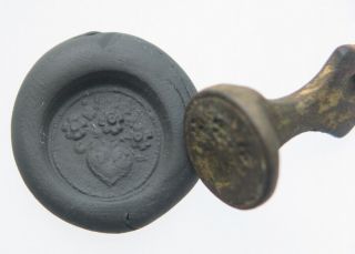 18th Century Antique Wax Seal Ring Heart Flowers Poland Germany Europe