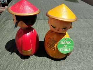 Vintage mid century Bank Of China Nodder Bobble Head Set Piggy Bank (Pair) 3