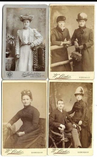 4 X Cdv Card Photo - Victorian Edwardian Ladies Hats Fashion