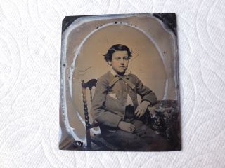 Antique Tinted Purple Amethyst Ambrotype Young Boy Child Leaning On Table
