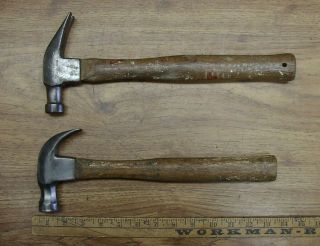 Old Tools,  2 Vntg Red Diamond Hammers,  1lb.  7.  2oz Curved & 1lb.  9oz Straight