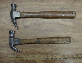 Old Tools,  2 Vntg Red Diamond Hammers,  1lb.  7.  2oz Curved & 1lb.  9oz Straight 2