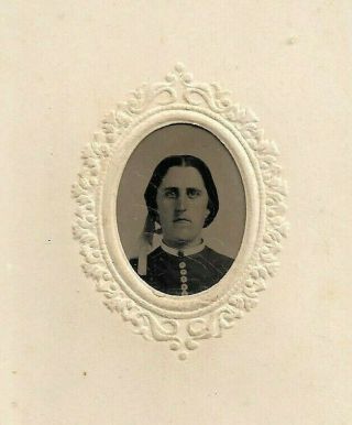 1864 - 66 Gem Tintype Photograph Embossed Frame Bust Woman Civil War Tax Stamp