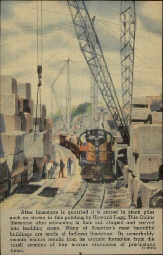Monon Rr Train Promo Linen Advertising Indiana Limestone Postcard