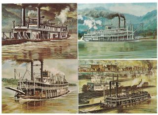 15 Vintage 1973 Riverboat Paddle Wheeler Stern Wheelers Ships Art Postcard