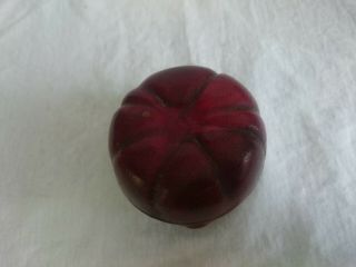 ANTIQUE NOVELTY RED LEATHER TRAVELLING INKWELL APPLE MELON TOMATO ? FRUIT SHAPE 3