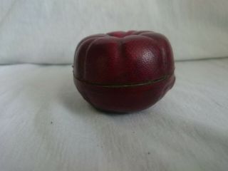ANTIQUE NOVELTY RED LEATHER TRAVELLING INKWELL APPLE MELON TOMATO ? FRUIT SHAPE 5