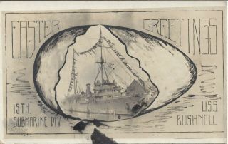 Uss Bushnell As - 2,  Easter Greetings Real Photo Post Card 1921,  Ship Cancel