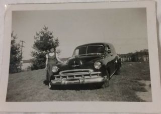 Vintage Old Photo Of 2 Door Coupe 1949 Chevy Chevrolet Sedan Delivery Car & Girl