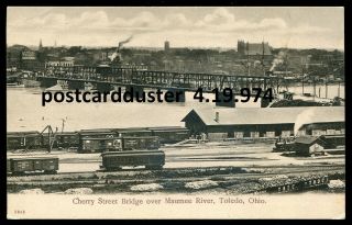 974 - Toledo Ohio 1900s Cherry Street Bridge.  Railway Yards.  Trains