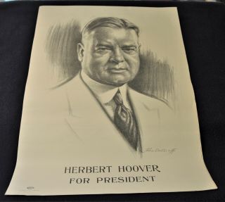 Vintage 1928 President Herbert Hoover Political Campaign Poster For President