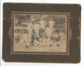 1912 Group Of Baba Chinese Men At Temple Penang Malaya China Cabinet Card Photo
