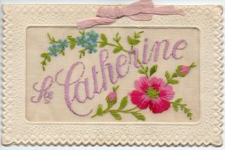 Sainte Catherine: Ww1 Embroidered Silk Greetings Card