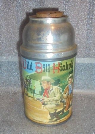 Graphic Old Tin Litho Wild Bill Hickok Thermos Bottle