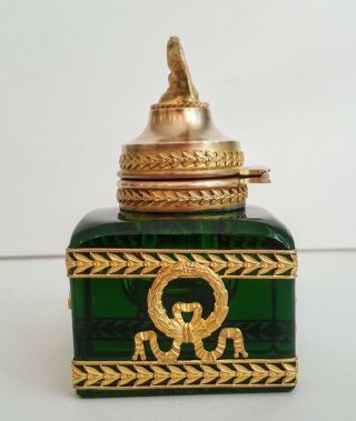 19th CENTURY FRENCH EMPIRE ORMOLU BRONZE POSSIBLY BACCARAT GREEN CRYSTAL INKWELL 3