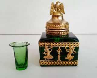 19th CENTURY FRENCH EMPIRE ORMOLU BRONZE POSSIBLY BACCARAT GREEN CRYSTAL INKWELL 8