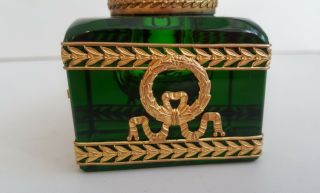19th CENTURY FRENCH EMPIRE ORMOLU BRONZE POSSIBLY BACCARAT GREEN CRYSTAL INKWELL 9