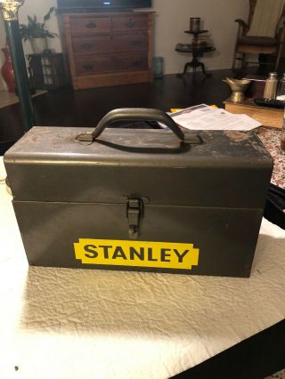 Vintage Stanley Metal Tool Box With Handle Lock On Front 14 " X 8 " X 4 - 7/8” Wide
