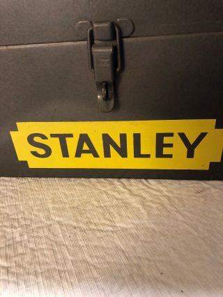 vintage Stanley Metal tool box with handle lock on front 14 