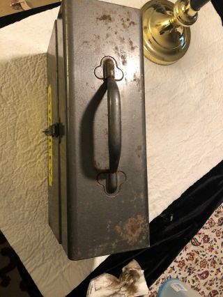vintage Stanley Metal tool box with handle lock on front 14 