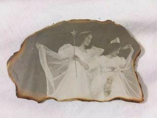 Vintage Old 1913 Photo Of Little Girls Dresses In Fairy Costume Dress & Wand
