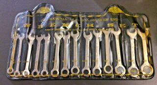 Oxwall Vintage Box & Open End Wrench Set 14 Pc W/ Vinyl Pouch Nickel Plated