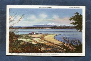 Port Townsend,  Wa - Point Wilson Lighthouse & Whidbey Island Fr Fort Worden - 1937 Pc