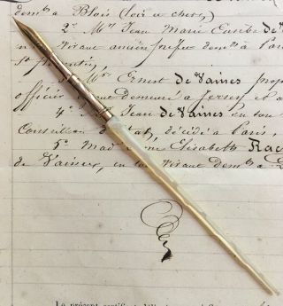Antique Victorian Mother Of Pearl Dip Pen With Aikin Lambert No.  2 14k Gold Nib