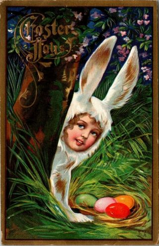 Easter Fantasy Girl In White Furry Bunny Suit Peeks From Behind Tree Eggs Nash