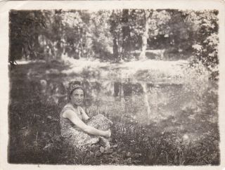 1939 Pretty Young Woman Girl By The Lake Fashion Old Russian Antique Photo