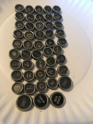 Set Of 48 Vtg Salvaged Royal Typewriter Keys Glass Letters Numbers Art Crafts