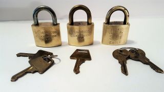 (2) American Lock Company Us Military Padlock W/ Keys (1) Us Eagle Brass Bonus