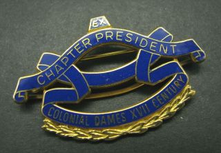 Colonial Dames Xvii Century Ex Chapter President Enamel Gold Filled Pin Caldwell
