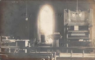 Rppc Real Photo Postcard Methodist Church Interior Metamora Indiana Organ 1908