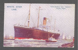 1927 Artist Postcard White Star Line S.  S.  Medic At Liverpool