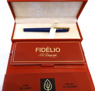 S.  T.  Dupont Fidelio Blue Laque De Chine Fountain Pen With Gold Accents &14k Nib