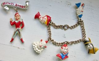 2pc Vintage Howdy Doody Celluloid Pinback Pin Jewelry Inch Scroll Charm Bracelet