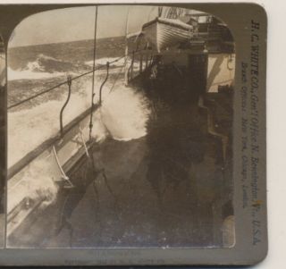 On A Steamer Between York & West Indies Storm At Sea White Stereoview 1902