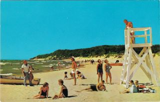 Cen Muskegon Mi 1970s Beach Babe & Family Fun Lifeguards Checking Out The Chicks