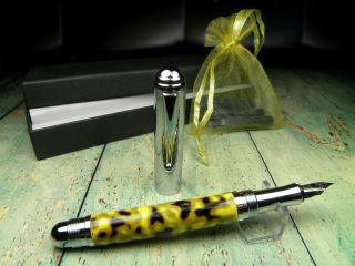 Vintage Fountain Pen - Sunflower Yellow & Brown Marbled - Chrome Cap - Germany 1990s