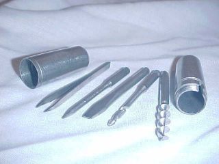 Vtg Pocket Multi - Tool Kit Germany Steel Capsule Case Is Handle Pincers Auger,