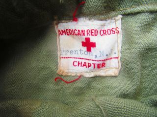 Unusual American Red Cross Wwii Army Green Bag - Trenton,  Nj Chapter