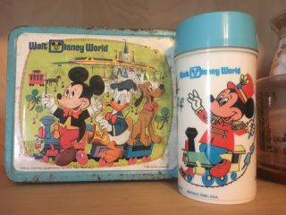 Vintage Walt Disney World Metal Lunch Box - With Thermos Made By Aladdin.