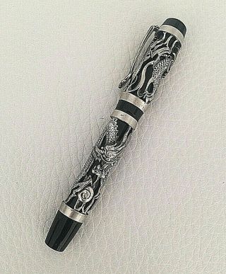 " The Inglong Komono Dragon " Overlay Fountain Pen Pewter/black Lacquer