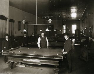 Vintage Billiard Hall Antique Billiard Table Pool Hall Woodstove 1890 Derby Hats