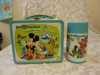 Vintage Walt Disney World Metal Lunchbox With Thermos " Happy 50 Years "